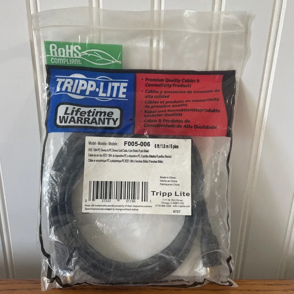 Tripp Lite (F005-006) 6ft FIREWIRE CABLE IEEE 6PIN/6PIN M/M (G)